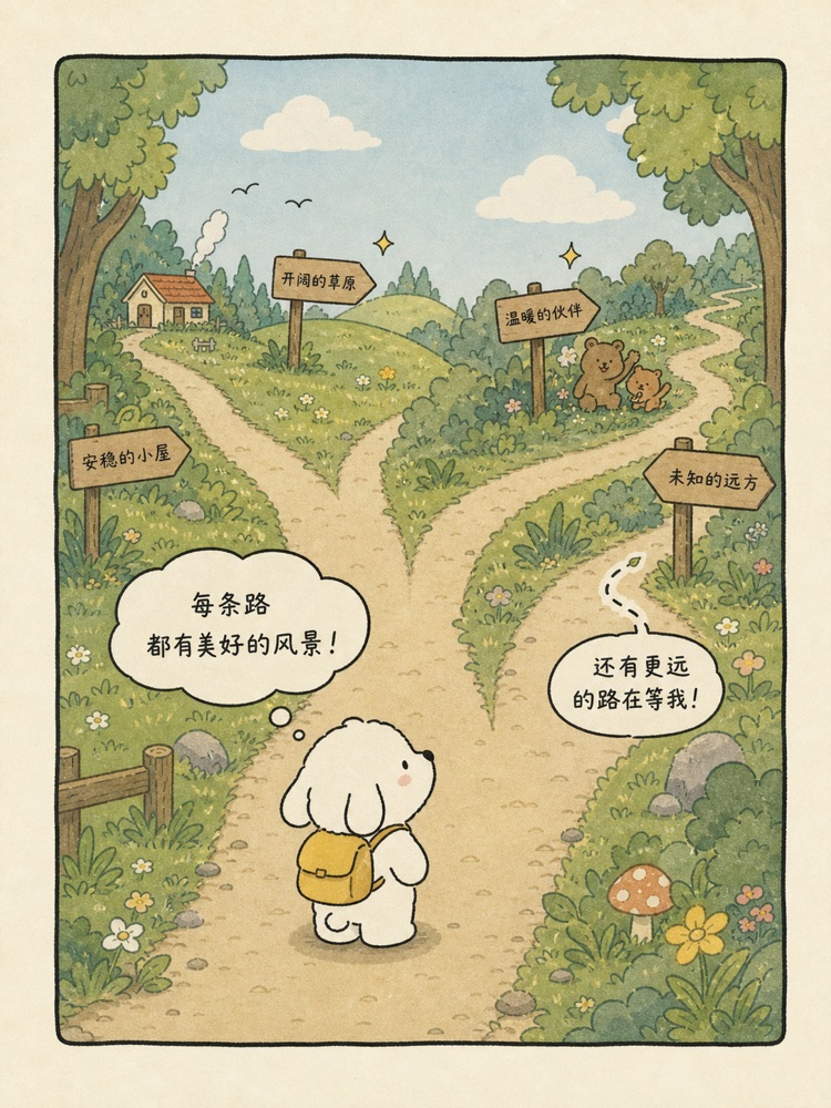 多条生活路径向前延展的插画